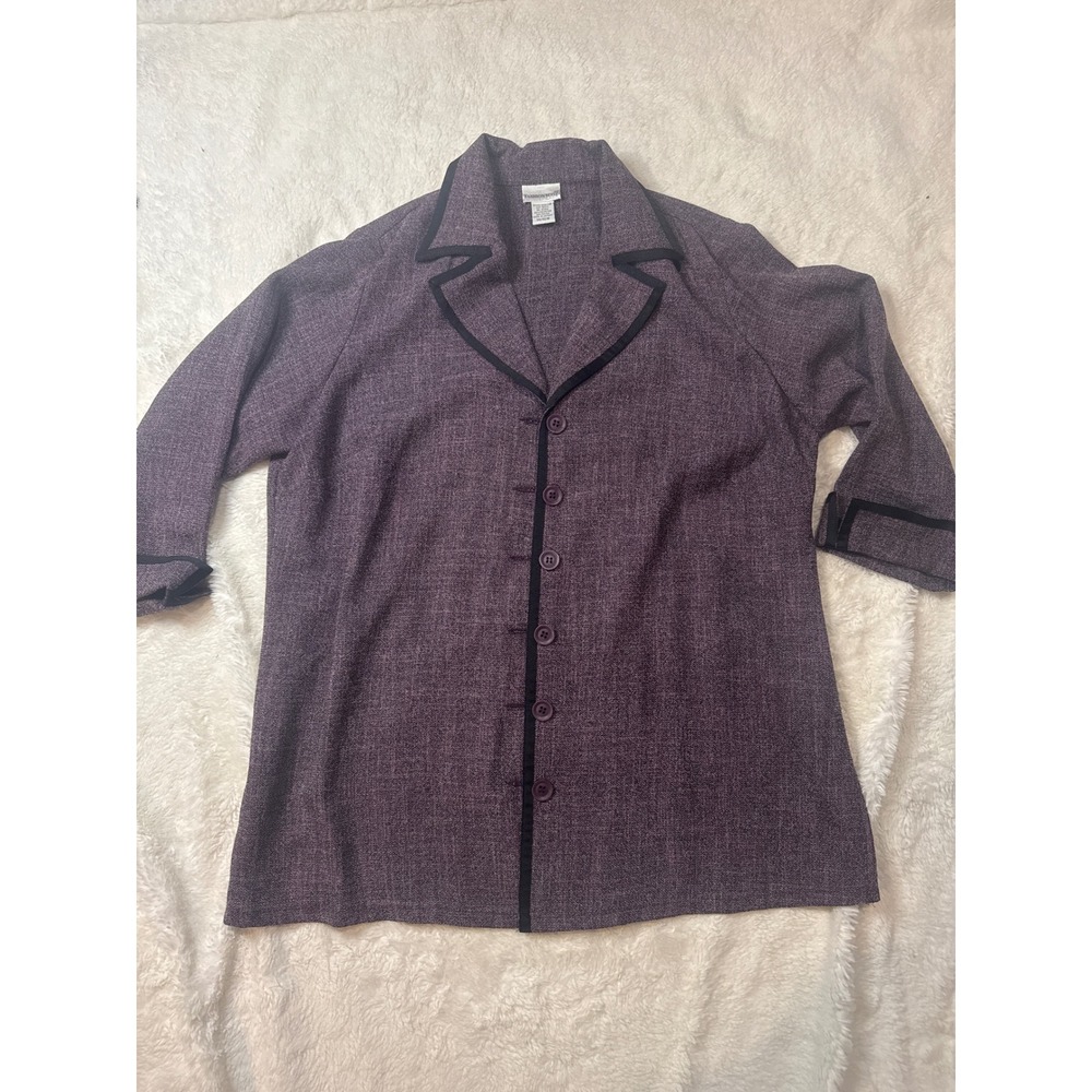 Fashion Bug Button Front Top Women 14/16W Purple Shoulder Pad